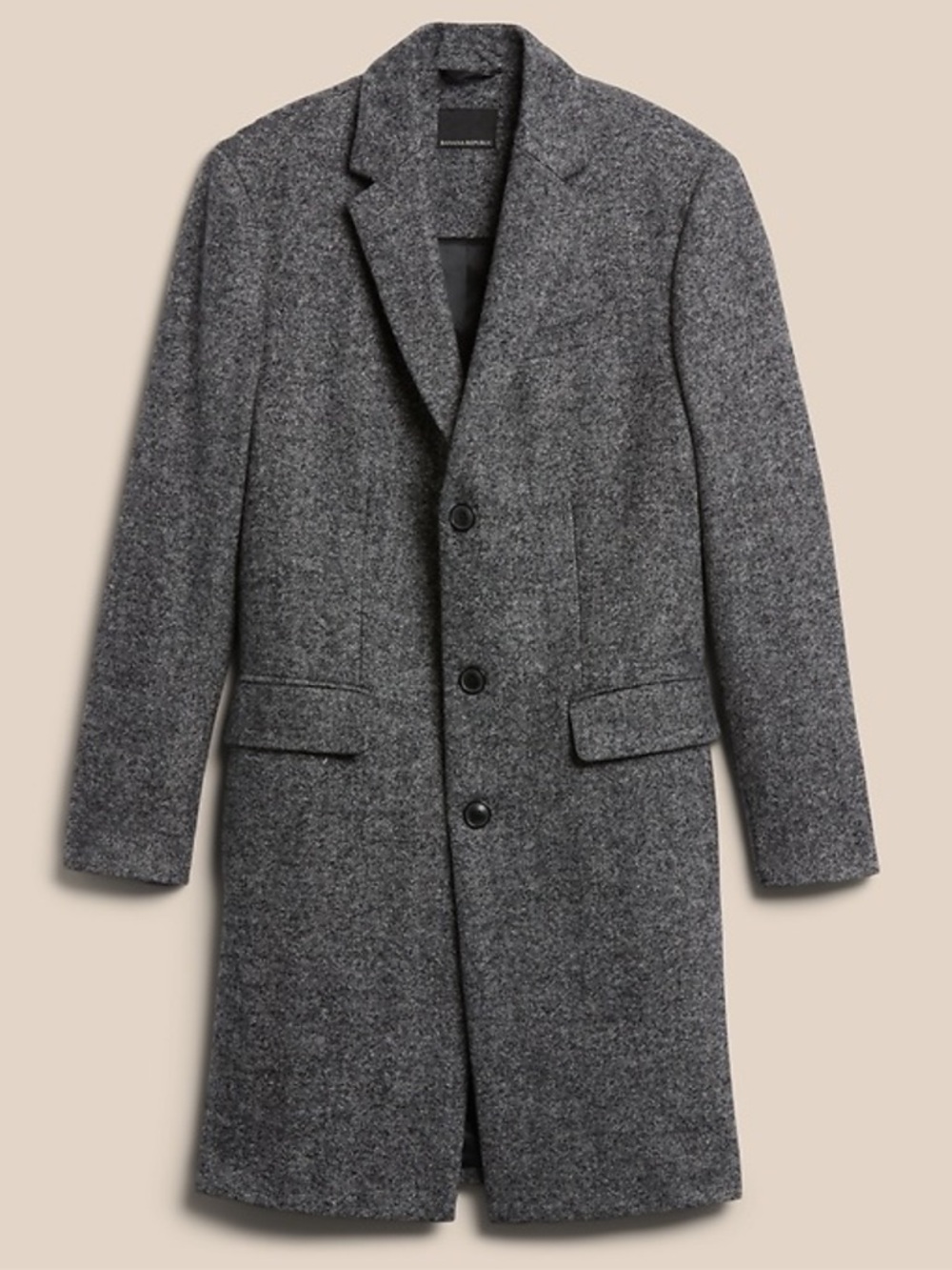 Banana Republic Mens Herringbone Wool Blend Overcoat Neutral Grey Large L